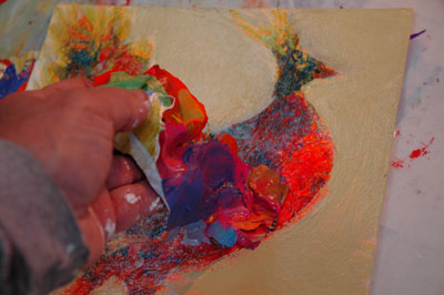 Glue skins in place using any gel medium - It�s all acrylic, folks!